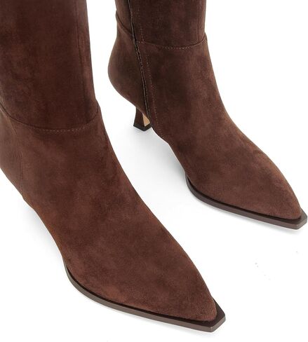 DOEYG Women Suede Knee High Boots Wide Calf Kitten Heel Boots Pointed Toe Stiletto High Heel Tall Boots Fashion Fall Long Boots with Side Zipper in Kuwait