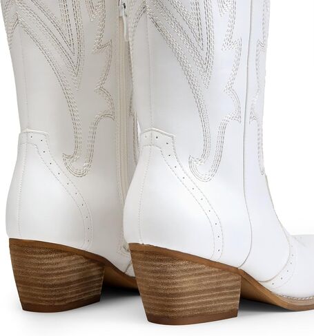 DREAM PAIRS Women's Embroidered Western Pull-On Knee-High Cowboy Boots | Embroidered Pointed Toe Block Chunky Heel Pull-On Cowboy Boots Cowgirl Tall Boots for Women in Kuwait