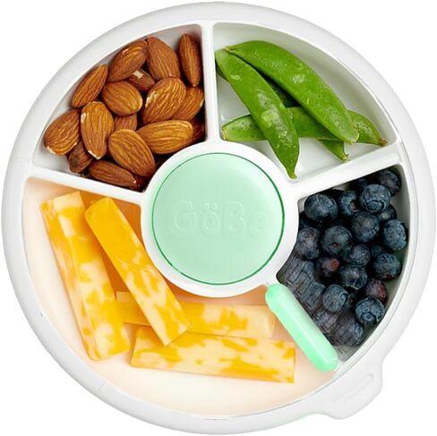 حزمة Gobe Kids Small Snack Spinner Flip مع حزام يدوي وورقة ملصقات - حاوية وجبة خفيفة قابلة لإعادة الاستخدام مع 5 موزع المقصورة والغطاء | BPA/PVC Free | غسالة الصحون آمنة | لا تسرب in Kuwait