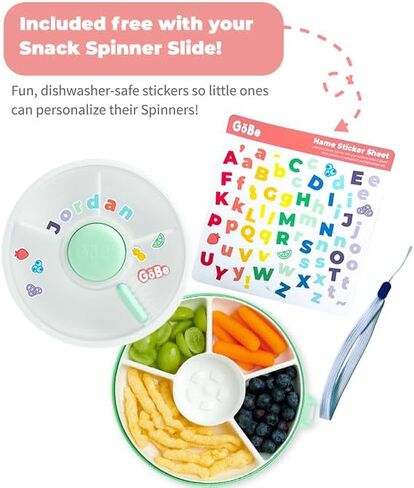 حزمة Gobe Kids Small Snack Spinner Flip مع حزام يدوي وورقة ملصقات - حاوية وجبة خفيفة قابلة لإعادة الاستخدام مع 5 موزع المقصورة والغطاء | BPA/PVC Free | غسالة الصحون آمنة | لا تسرب in Kuwait