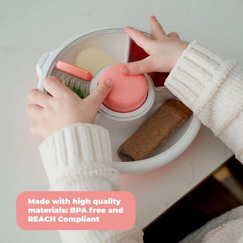 حزمة Gobe Kids Small Snack Spinner Flip مع حزام يدوي وورقة ملصقات - حاوية وجبة خفيفة قابلة لإعادة الاستخدام مع 5 موزع المقصورة والغطاء | BPA/PVC Free | غسالة الصحون آمنة | لا تسرب in Kuwait