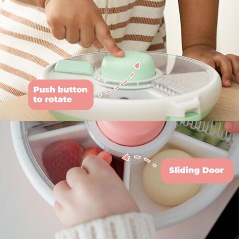 حزمة Gobe Kids Small Snack Spinner Flip مع حزام يدوي وورقة ملصقات - حاوية وجبة خفيفة قابلة لإعادة الاستخدام مع 5 موزع المقصورة والغطاء | BPA/PVC Free | غسالة الصحون آمنة | لا تسرب in Kuwait