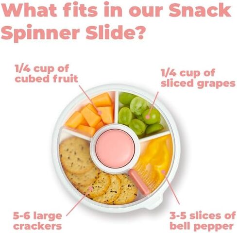 حزمة Gobe Kids Small Snack Spinner Flip مع حزام يدوي وورقة ملصقات - حاوية وجبة خفيفة قابلة لإعادة الاستخدام مع 5 موزع المقصورة والغطاء | BPA/PVC Free | غسالة الصحون آمنة | لا تسرب in Kuwait