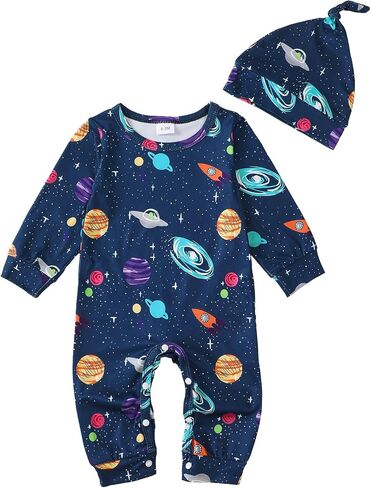 Newborn Baby Boy Clothes Fall Winter Cute Infant Outfits Long Sleeve Newborn Baby Romper Hat Bodysuit Jumpsuits in Kuwait