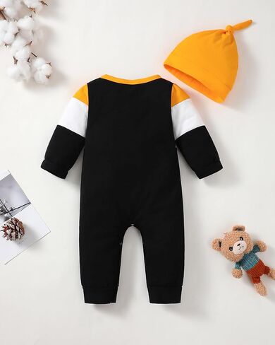 Newborn Baby Boy Clothes Fall Winter Cute Infant Outfits Long Sleeve Newborn Baby Romper Hat Bodysuit Jumpsuits in Kuwait