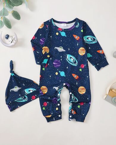 Newborn Baby Boy Clothes Fall Winter Cute Infant Outfits Long Sleeve Newborn Baby Romper Hat Bodysuit Jumpsuits in Kuwait