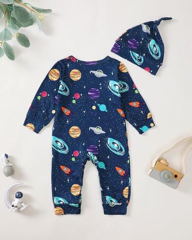 Newborn Baby Boy Clothes Fall Winter Cute Infant Outfits Long Sleeve Newborn Baby Romper Hat Bodysuit Jumpsuits in Kuwait