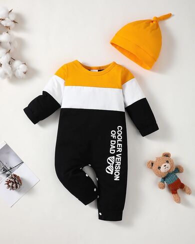 Newborn Baby Boy Clothes Fall Winter Cute Infant Outfits Long Sleeve Newborn Baby Romper Hat Bodysuit Jumpsuits in Kuwait