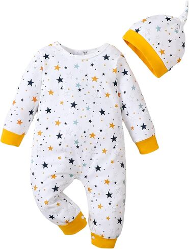 Newborn Baby Boy Clothes Fall Winter Cute Infant Outfits Long Sleeve Newborn Baby Romper Hat Bodysuit Jumpsuits in Kuwait
