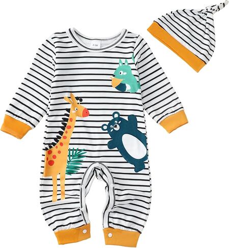 Newborn Baby Boy Clothes Fall Winter Cute Infant Outfits Long Sleeve Romper Hat Bodysuit Jumpsuits in Saudi Arabia