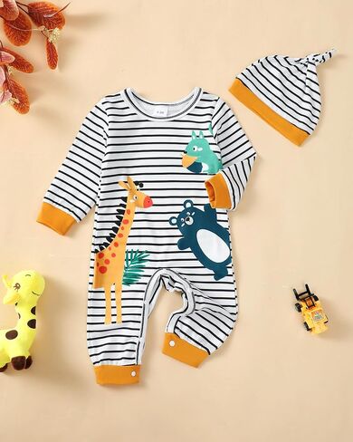 Newborn Baby Boy Clothes Fall Winter Cute Infant Outfits Long Sleeve Romper Hat Bodysuit Jumpsuits in Saudi Arabia
