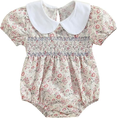 Karwuiio Newborn Infant Baby Girl Romper Cute Print Short Sleeve Bubble Bodysuit Little Girls Cute Summer Clothes in Kuwait