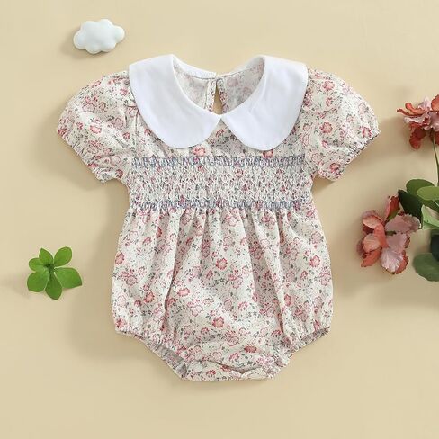 Karwuiio Newborn Infant Baby Girl Romper Cute Print Short Sleeve Bubble Bodysuit Little Girls Cute Summer Clothes in Kuwait