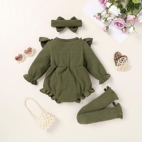YOUNGER TREE Newborn Baby Girl Clothes Sweater Long Sleeve Ruffle Bow Romper Bodysuit Spring Fall Winter Outfits in Kuwait
