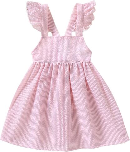 Karuedoo Toddler طفلة طفلة Seersucker Dress Fruckless بلا أكمام عارية الغيار حفلات الأميرة الأميرة أطفال الصيف Sundress in Kuwait