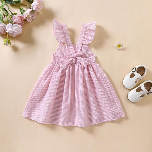 Karuedoo Toddler طفلة طفلة Seersucker Dress Fruckless بلا أكمام عارية الغيار حفلات الأميرة الأميرة أطفال الصيف Sundress in Kuwait