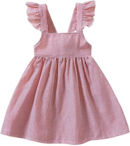 Karuedoo Toddler طفلة طفلة Seersucker Dress Fruckless بلا أكمام عارية الغيار حفلات الأميرة الأميرة أطفال الصيف Sundress in Kuwait