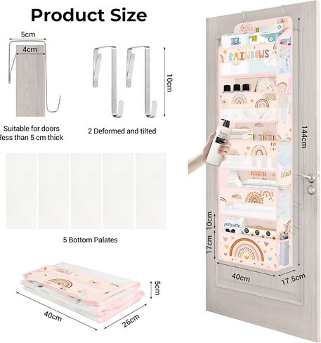 Clastyle Boho Rainbow Kids Over the Door Organizer with 5 Large Pockets Pink Nursery Hanging Storage Organizer Clothes Diaper Toy Cloud Closet Door Hanging Shelf Storage for Bedroom Bathroom Pantry in Kuwait