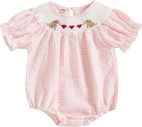 Owl's-Yard Baby Girl Plaid Romper Heart Embroidery Doll Collar Bodysuit My First Valentines Day Baby Girl Outfits in Saudi Arabia