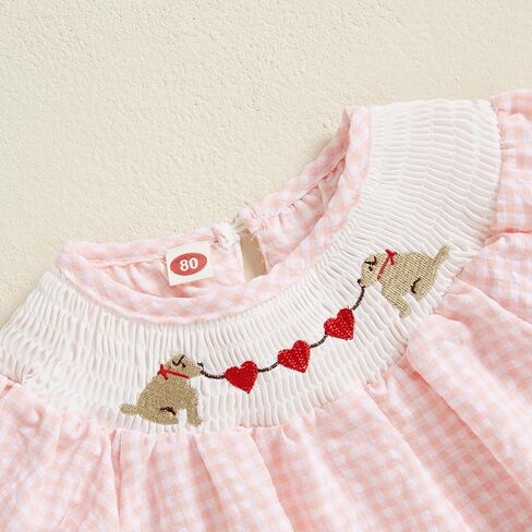 Owl's-Yard Baby Girl Plaid Romper Heart Embroidery Doll Collar Bodysuit My First Valentines Day Baby Girl Outfits in Saudi Arabia