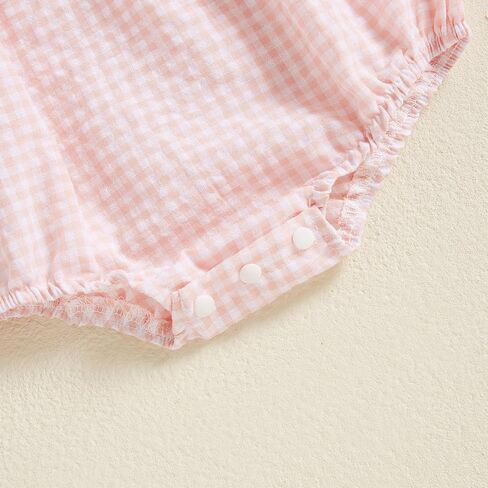 Owl's-Yard Baby Girl Plaid Romper Heart Embroidery Doll Collar Bodysuit My First Valentines Day Baby Girl Outfits in Saudi Arabia