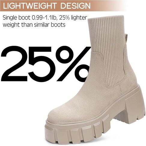 FITORY Women's Ankle Boots Comfy Chelsea Mid Heel Elastic Chunky Heel Lug Sole Booties Size 6-11 in Saudi Arabia