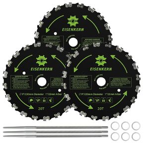 9" Chainsaw Brush Cutter Blade for Weedeater - 20 Tooth Circular Trimmer Brush Blade with 3/16" File, for Trimming Trees, Clearing Underbrush, Cutting String, Weeds and Bush, 3 Pack