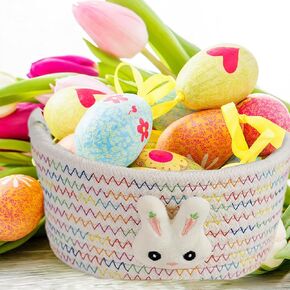 Bunny Woven Baskets Easter White Rabbit Tiny Oval Shallow Storage Baskets Egg Storage Baskets Gifts Basket Tiny Basket for Nursery Table Bathroom Closet Room Decor