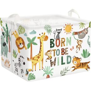 Clastyle 36L Boho Tropical Animal Tree Elephant Kid Storage Basket Rectangle Giraffe Lion Tiger Clothes Toy Nursery Bin Book Shelf Basket