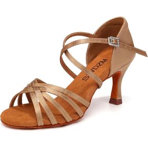 SWDZM Women's Satin Latin Dance Shoes Ballroom Salsa Waltz Performance Practice Dancing Shoes