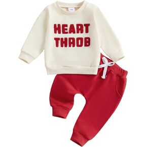 Toddler Baby Girl Valentines Day Clothes Letter Embroidery Long Sleeve Sweatshirt Tops Jogger Pants Set 2Pcs Outfit