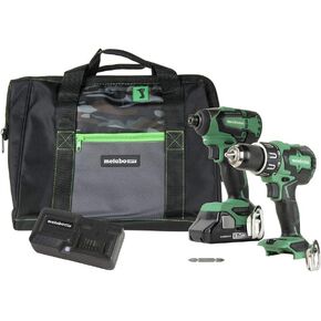 Metabo HPT 18V Cordless Combo Kit, Hammer Drill and Impact Driver, Brushless Motor, 1 - Compact 3.0Ah Lithium Ion Battery, LED Light, Lifetime Tool Warranty (KC18DBFL2S)