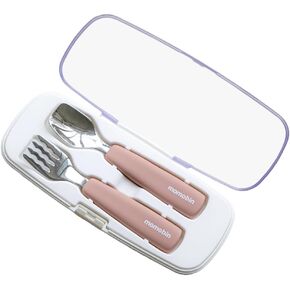 MOMOBIN Toddler Utensils - Stainless Steel Fork & Spoon Set, Made in Korea, 100% Silicone Easy-Grip Handles with Storage Case, Dishwasher Safe for Kids, Baby, School Lunch, Travel & Outdoors