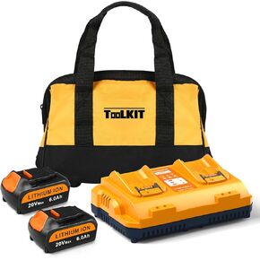 2Pack 20V Max Replacement for Dewalt 20V Battery and DCB102 Charger Compatible with Dewalt 20V Battery Charger Station and Dewalt 12V/20V Battery 6.0Ah, Including Tool Bag