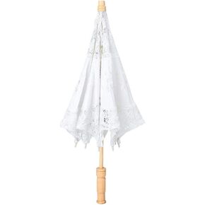 Haofy Lace Umbrella Parasol Vintage Wood Embroidery Parasol Wedding Bride Photography Umbrella (1-白1)