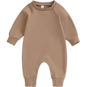 Newborn Infant Baby Boy Girl Clothes Solid Color Long Sleeve Romper Jumpsuit One Piece Bodysuit Fall Winter Outfit