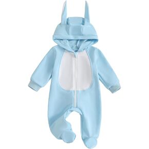 BemeyourBBs Newborn Baby Boy Girl Easter Outfit Bunny Ear Hoodie Romper Long Sleeve Jumpsuit Infant Spring Clothes