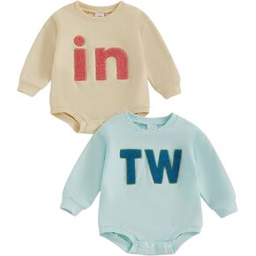 GOOCHEER Newborn Twins Matching Outfits Baby Girl Boy Twin Bubble Romper Bodysuit Oversized Sweatshirt Fall Winter Clothes