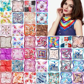 40 Pieces Women Head Scarf Satin Square Silk Feeling Hair Scarf Mixed Color Neck Head Scarf Set for Women, 50 cm/ 19.69 Inch, Random Color