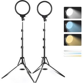Jiang&Rong 2 Pack 8" Circular Shape Panel Light with 65" Tripod Stand, Full Screen Ring Light, Studio Lighting, Photography Fill Light for Live Streaming, Makeup, Video Recording, YouTube Video Shoot