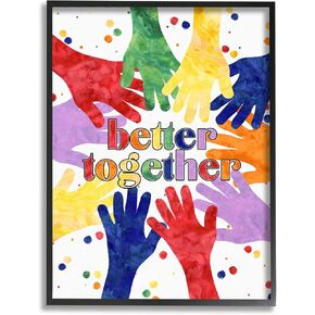 Stupell Industries Better Together Diversity Phrase Children's Rainbow Hands Black Framed Wall Art, 11 x 14, Multi-Color
