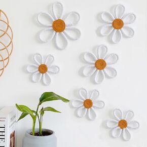 KUNHEHO Butterfly Wall Decor Set of 6 Daisy Flower Boho Nursery Wall Décor Bohemian Macrame Woven Rattan Wall Hanging Room Decor for Teen Girls