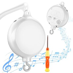 Baby Crib Mobile Motor White, Baby Crib Mobile Rotary Music Box with 3 Modes (Turn Only,Turn & Music, Music Only), Rotating Music Box with 35 Lullabies, Auto-Off 30Min, Battery Operated
