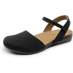 DREAM PAIRS Women's Closed Toe Sandals Arch Support Comfort Cork Footbed Flat Sandals Summer Shoes