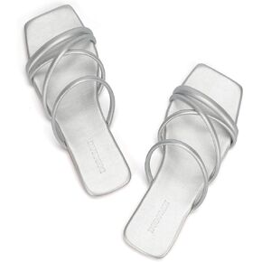 Women's Flat Sandals Strappy Square Open Toe Slide Sandals Dressy Comfortable Wide Feet Friendly