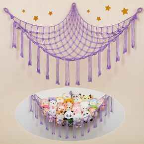 Unicorn Castle Stuffed Animals Hammock Net Toy Storage Organizer, Stuffed Animals Storage Toy Holder Boho Macrame Hanging for Nursery Kids Girls Room Decor