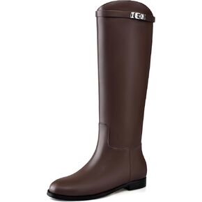 MIRAAZZURRA Flat Knee High Boots Women Round Toe Tall Flat Boots with Buckle Back Zipper Womens Riding Boots