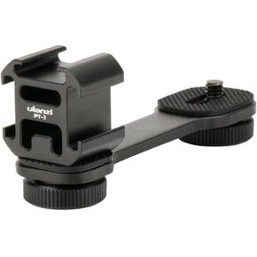 PT-3 Triple Cold Shoe Mount Adapter Aluminium for Gimbal (DJI Osmo Mobile 2/3, Zhiyun, Feiyutech), Camera and Smartphone Vlog Video Microphone Extension Bar,Black