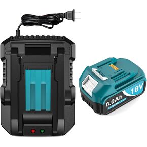 18V 6.0 Ah and DC18RC Charger for Makita, Compatible with Makita LXT 18 Volt Batteries Lithium Ion BL1850 BL1840 BL1830 BL1820 BL1815 Cordless Power Tools (Blue)