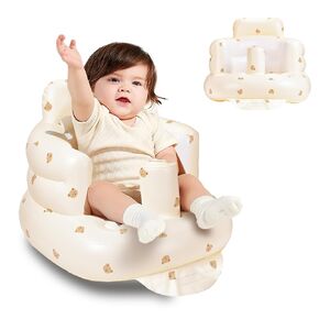 Inflatable Baby Seat for Babies 3 Months and Up, Infant Floor Seat with Built-in Air Pump for Learning to Sit and Camping Inflatable Infant Floor Seat. (Yellow, Bear Head)